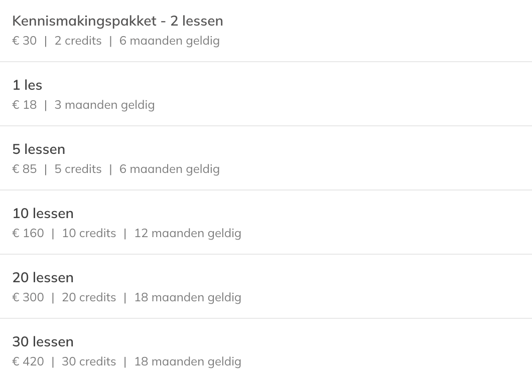Tarieven alle locaties: klik om te boeken